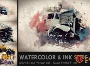 水彩水墨画动画AE模版Watercolor & Ink Slideshow
