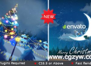 AE模板-月亮上的圣诞节动画 Christmas in Moon