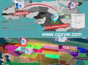 AE模板-超级三维地图标记世界中国军事地图地点定位连线数据信息展示