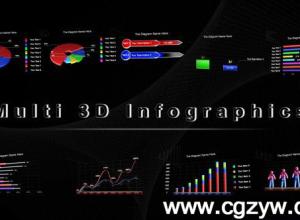 AE模板-3D信息图形数据统计图表表格工具包multi-3d-infographics