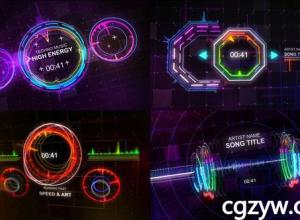 AE模板-动感舞台酒吧音乐HUD科技感倒计时音乐均衡器 免费下载