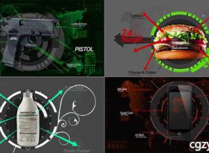 AE模板-高科技信息MG动画物体部件细节介绍数据模块HUD指示线展示