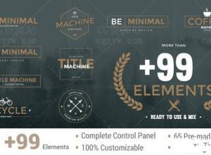 AE模板-多款唯美复古文字标题人名字幕条徽章Logo动画制作工具包