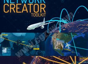 AE模板-三维军事地球飞机高科技HUD地点连线网络数据传输创建者工具包E3D工程