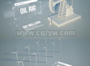 AE模板-三维城市企业高科技天然气风车电力油田HUD系统数据展示