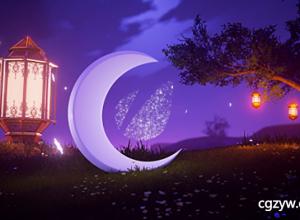 AE模板-唯美夜景三维月光灯笼旋转logo开场视频 免费下载