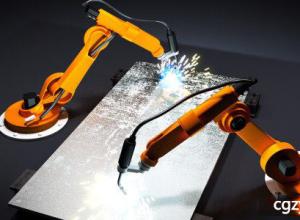 AE模板-机器人手臂焊接雕刻工业公司logo标志片头 免费下载