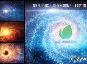 AE模板-太空星云宇宙银河星空粒子时间隧道穿梭Logo展示(含音乐)