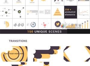 AE模板-150组时尚信息图表数据统计UIUX界面图标动画MG元素包