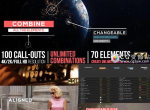 AE模板-100组高科技信息图表图形文字说明呼叫指示线制作工具包