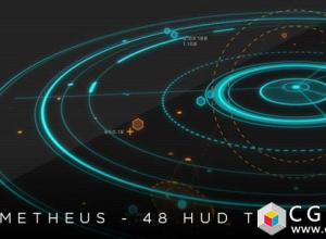 AE模板-48组银河星系动画高科技HUD文字标题按钮进度条展示