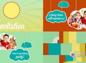 AE模板-卡通小孩绳子悬挂孩子生日照片相册片头 Kids Intro Clouds on Ropes 免费下载