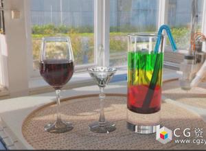 C4D教程-制作真实玻璃酒杯吸管建模材质渲染教程Cinema 4D glasses Tutorial