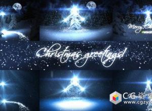 AE模板-6种魔法粒子雪地圣诞节开场片头动画christmas-greetings-v6