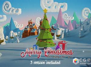 AE模板-圣诞揭幕战低多边形三维场景新年片头动画 Christmas & New Year Logo