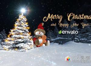 AE模板-圣诞节夜晚雪人粒子魔法圣诞树开场logo动画Christmas Snowman Opener