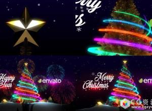 AE模板-新年快乐问候光线环绕圣诞树圣诞节开场片头 Christmas Tree & New Year Greetings
