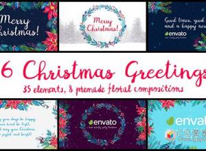 AE模板-新的一年花卉圣诞节文字Logo展示 6 Christmas Greetings 免费下载