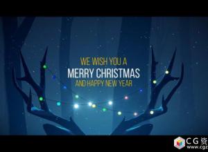 AE模板-新年片头圣诞节日问候森林麋鹿头挂灯泡标志Christmas Deer 免费下载