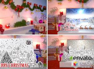 AE模板-卡通圣诞节翻书弹出照片动画片头 Christmas Book Creator