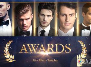 AE模板-大气金色粒子豪华颁奖典礼人物演员介绍提名奥斯卡晚会包装