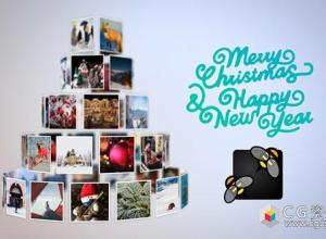 AE模板-三维圣诞树图片公司年会新年祝福片头Christmas Tree Slideshow 免费下载
