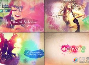 AE模板-中国风水墨散开复古水彩相册暑假旅游视频Watercolor Slideshow 免费下载