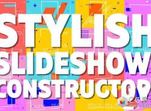 AE模板-现代扁平五颜六色图形元素动画图片展示片头 Stylish Slideshow Constructo
