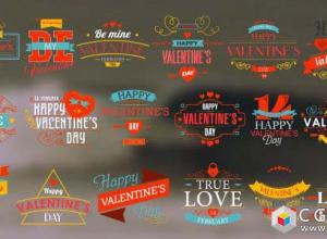 AE模板-复古婚礼情人节文字标题条幅动画 Happy Valentine’s Day Badges Pack