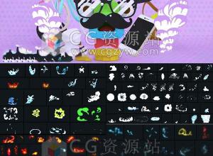 AE模板-300+二维手绘闪电烟雾火焰游戏MG动画元素+通道视频素材