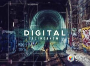 AE模板-数字视差幻灯片科技感三维图片展示片头 Digital Parallax Slideshow Opener