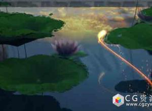 AE模板 荷花池企业公司宣传粒子光线logo标志演绎lotus-pond-opener