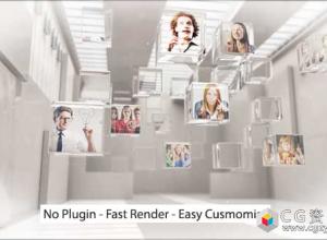 AE模板-创新标志预告片三维玻璃方块室内图片展览 Innovation Logo Teaser