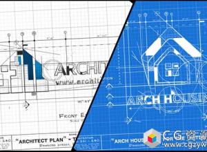 AE模板-建筑标志手绘线条建筑蓝图Logo动画 Architect Logo