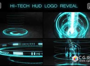 AE模板-蓝色优雅高科技HUD Logo动画 Hi-tech HUD Logo Reveal