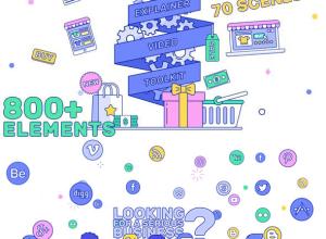 AE模板-800+MG动画时尚线条人物角色场景介绍片头元素包V2