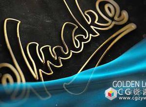 AE模板-黄金标志路径描边Logo文字动画 Gold Logo