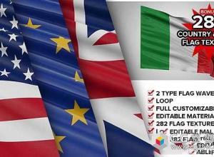 AE模板-E3D旗帜飘动三维公司logo动画 Custom Element 3D Flag 免费下载