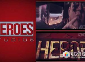 AE模板-E3D制作三维漫画超级英雄介绍标志动画片头heroes-logo