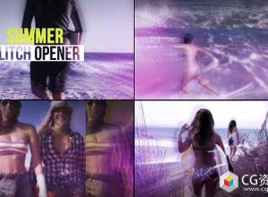 AE模板-夏天动感故障干扰扰乱图文幻灯片开场 1Summer Glitch Opener