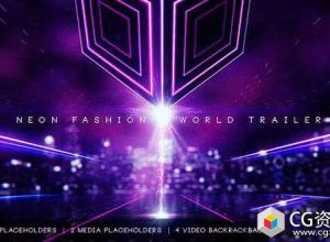 AE模板-时尚霓虹方块炫彩动态背景电视节目字幕条包装片头 Neon Fashion World Trailer