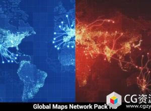 高清视频素材-科技感地图网络连线视觉效果动画 Pack of 3 Global Maps Network HD