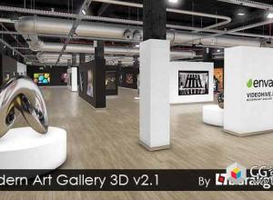 AE模板-Element 3D v2三维展厅图片相册摄影展览动画 Modern Art Gallery 3D v2.1