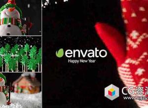 AE模板-新年贺卡圣诞节下雪片头Logo动画 New Year Card