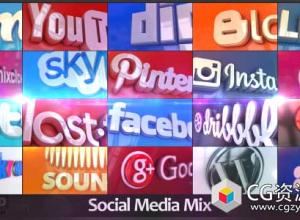 AE模板-E3D制作社交媒体网络公司logo动画Social Media Mix