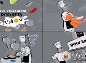 AE模板-抽象简笔画美食餐厅食物宣传电视包装片头 Restaurant theme