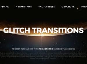 AE模板-电影预告片科技感画面信号故障损坏视频转场Glitch Transitions