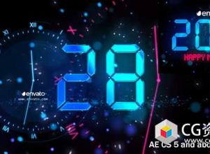 AE模板-2018新年快乐时钟倒计时烟花粒子片头 New Year Countdown 2018