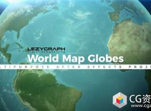 AE模板-三维地球世界地点连线局部放大动画 World Map Globes