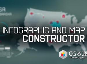 AE模板-科技感信息图表地图统计标题展示动画 infographic and map constructor